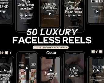 50 Luxury Faceless Reels: Social Media Canva Templates