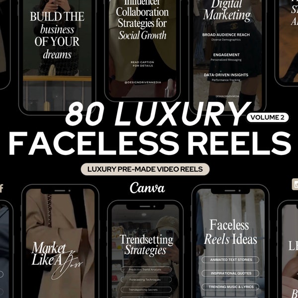 Faceless Reels Marketing numérique | Modèles pour réseaux sociaux Canva, Bobines Instagram Coach, Bobines vidéo Instagram, Modèle Instagram, Luxe