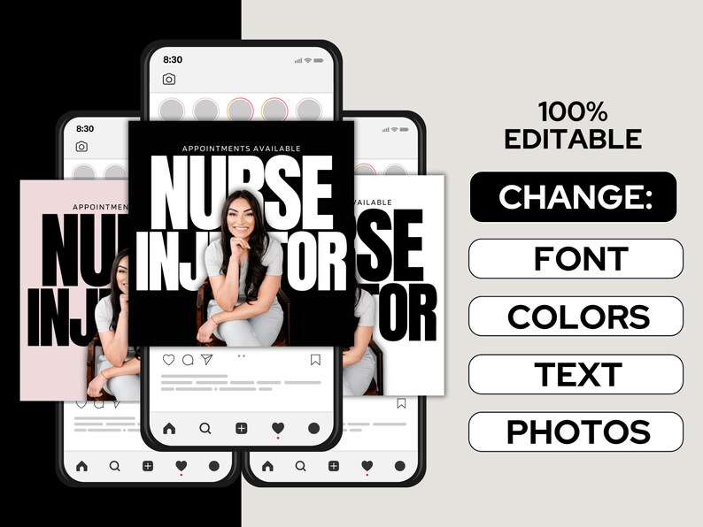 Nurse Injector Instagram Templates: Medspa Social Media (CANVA) Medspa ...