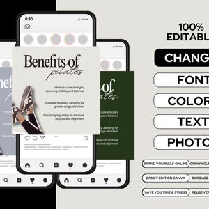 Pilates Instagram templates, Canva templates, Pilates studio posts, fitness branding, customizable designs, exercise tutorials, motivational quotes, Pilates class promotion, social media marketing, professional Instagram feed, fitness influencers, client testimonials, cohesive branding, Pilates journey, health and wellness, time-saving templates, Pilates exercises, promotional posts, fitness education, Pilates tips, self-care content. aesthetic social media templates, pilates girlie, pinterest