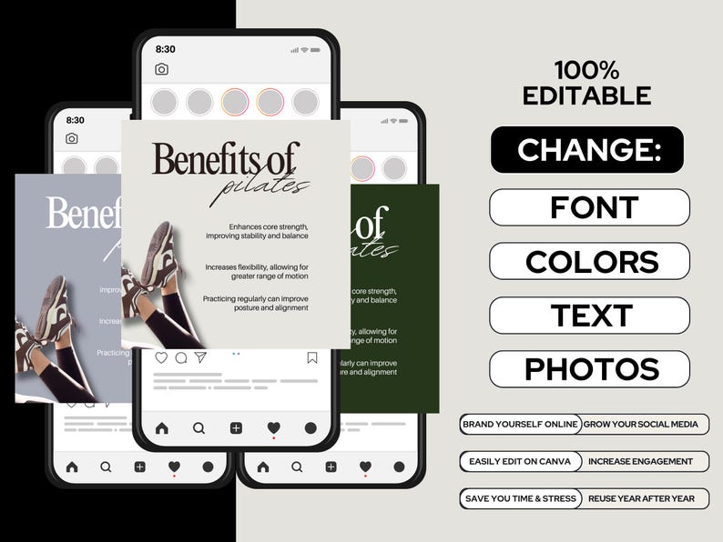Pilates Instagram templates, Canva templates, Pilates studio posts, fitness branding, customizable designs, exercise tutorials, motivational quotes, Pilates class promotion, social media marketing, professional Instagram feed, fitness influencers, client testimonials, cohesive branding, Pilates journey, health and wellness, time-saving templates, Pilates exercises, promotional posts, fitness education, Pilates tips, self-care content. aesthetic social media templates, pilates girlie, pinterest