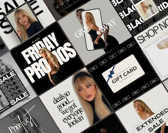 Black Friday Instagram Templates, Aesthetic Sale, Social Media Posts (Canva)