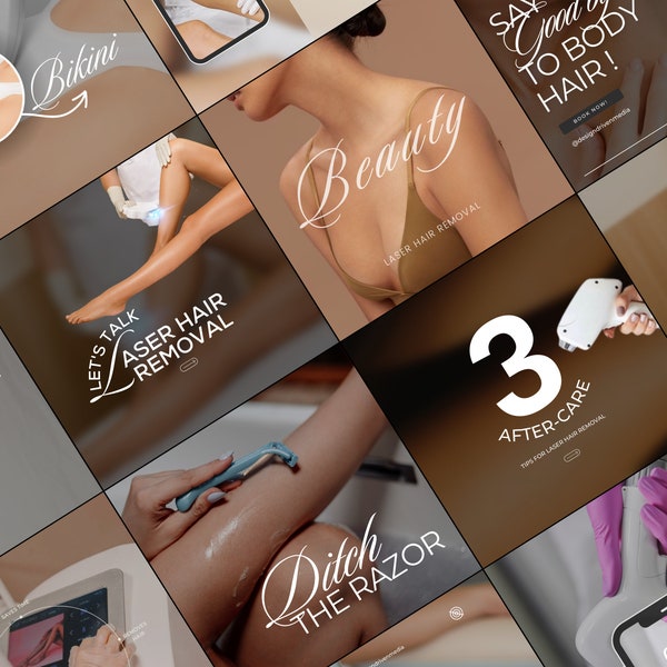 Laser Hair Removal Instagram Templates: Esthetician Canva Posts