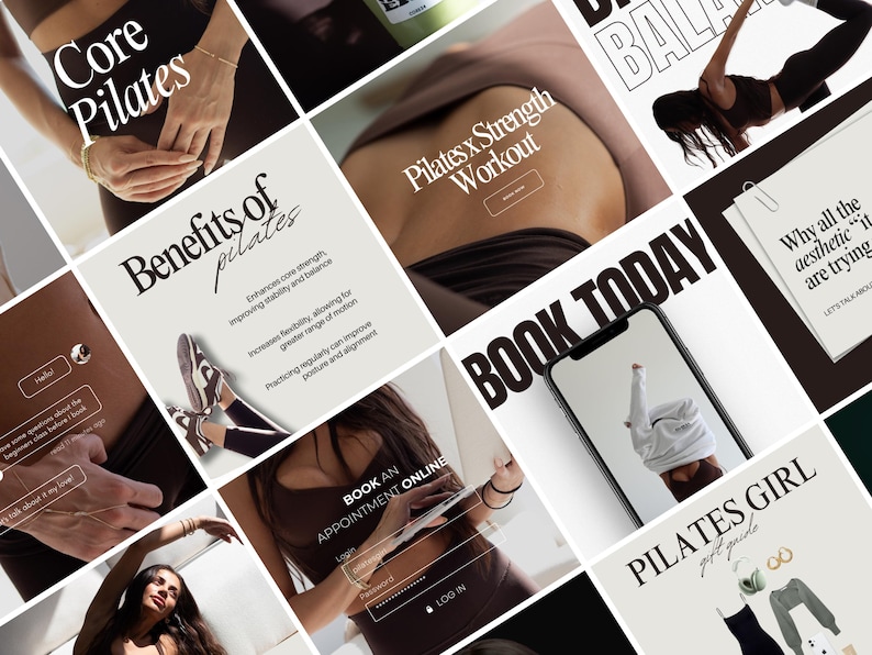 Pilates Instagram Story Templates | Pilates Studio | Wellness Brand | Fitness, Health | Social Media Templates | Canva | Aesthetic Branding Pilates Instagram templates, Canva templates, Pilates studio posts, fitness branding, customizable designs, exercise tutorials, motivational quotes, Pilates class promotion, social media marketing, professional Instagram feed, fitness influencers, client testimonials, cohesive branding, Pilates journey, health and