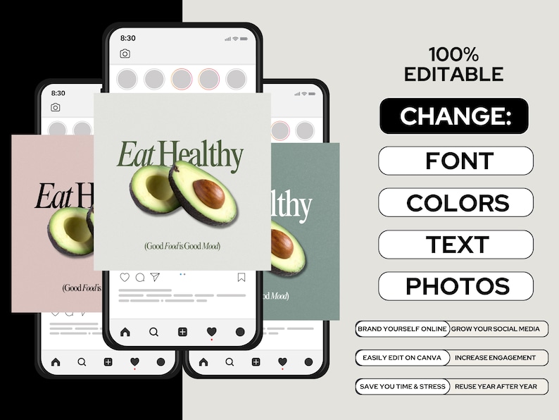 Holistic Coach Instagram Templates, Wellness Coach Templates, Nutritionist Social Media Posts, Health Coach Post, Holistic Coach Post, Canva Templates, Nutrition Coach Instagram, Aesthetic Instagram Templates, Modern Instagram Templates, Luxury Post