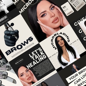 Modelos de microblading para Instagram: Cuidados com a pele e PMU (editáveis no Canva)
