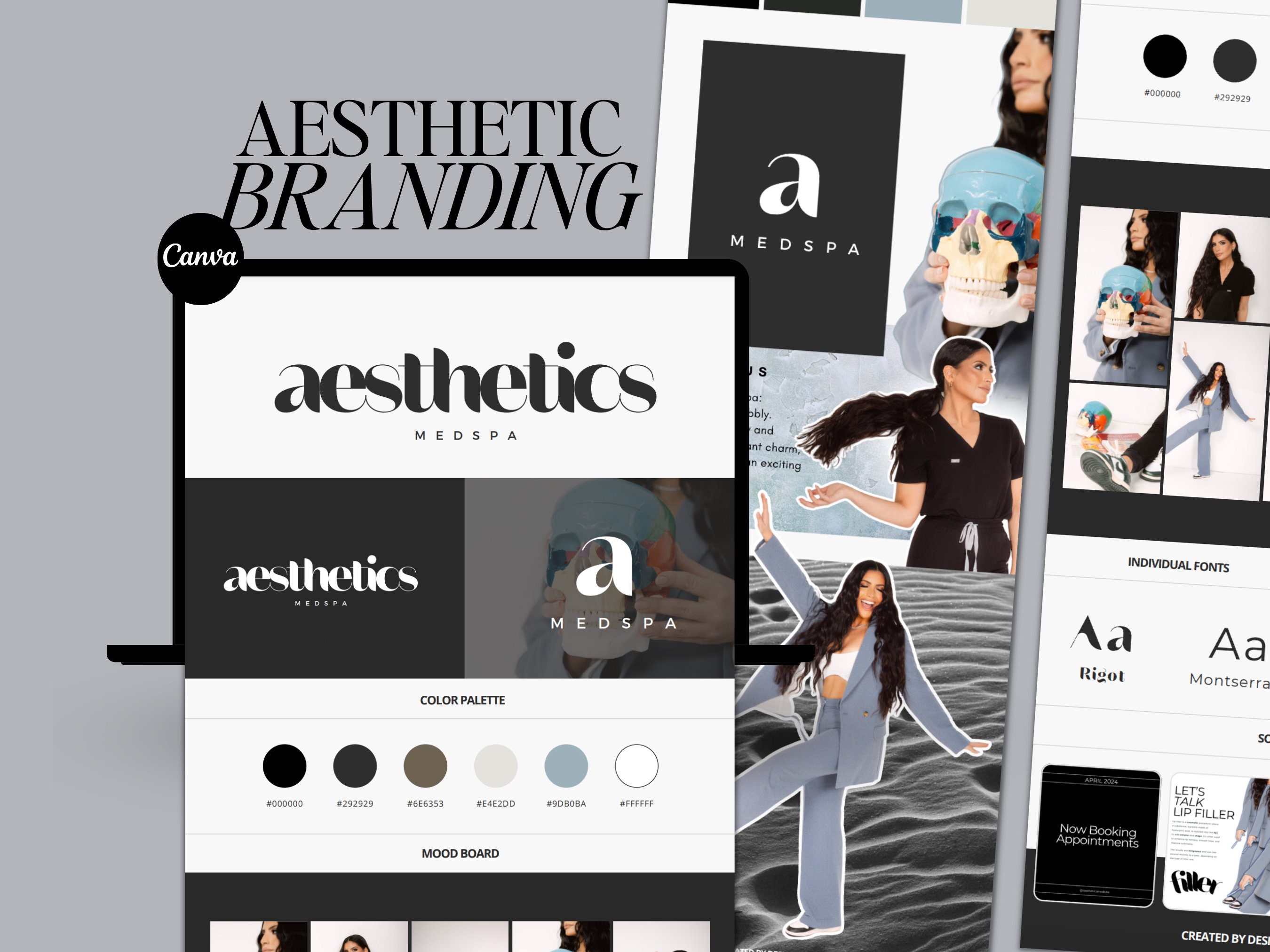 Branding Kit Templates, Logo Design, Canva Template, Business Cards, Medspa, Botox and Filler, Aesthetic, Nurse Injector, Branding Board DIY