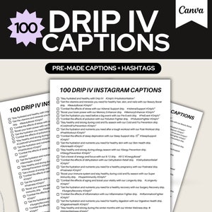 100 IV Therapy Instagram Captions | Nurse Injector Instagram Template | Medspa Template | IV Hydration | IV Therapy Marketing Flyer | Canva