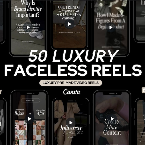 Faceless Reels Marketing numérique | Modèles pour réseaux sociaux Canva, Bobines Instagram Coach, Bobines vidéo Instagram, Modèle Instagram, Luxe