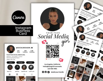 Instagram Business Card Template, Business Card, Social Media Template, Aesthetic Templates, QR Code Business Card, Canva Template, Beauty