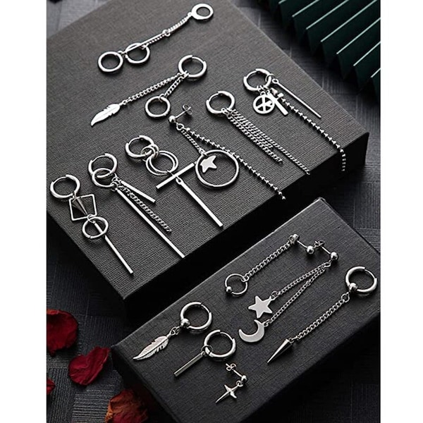 Boucles d'oreilles Kpop, Boucles d'oreilles coréennes, Ensemble de 24 boucles d'oreilles, Bijoux piercing punk, Boucles d'oreilles en acier inoxydable