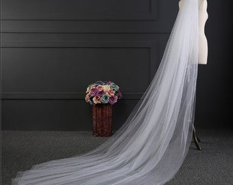 Clearance - Two-Tier 3 or 5 Metre length Cut Edge Wedding Veil, Soft Tulle Bridal Veil Wedding White or Off White Cathedral Long Veil