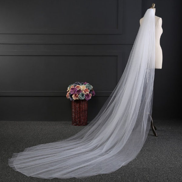 Liquidation - Voile de mariage à deux niveaux de 3 ou 5 mètres de long, voile de mariée en tulle doux, voile de mariage blanc ou blanc cassé cathédrale