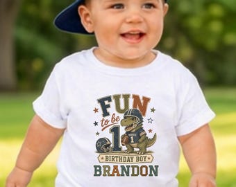 Custom Retro Fun to be 1 toddler dinosaur football birthday shirt, One rex dino birthday boy shirt, first year down