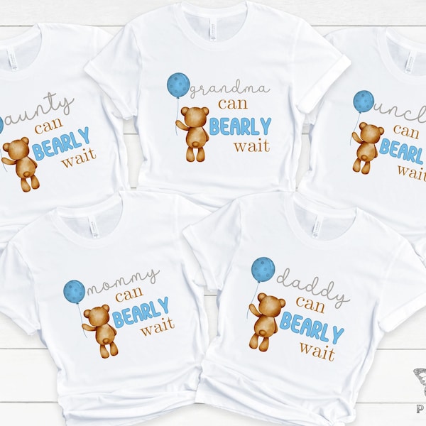Blue Ballon and Bear - Family Baby Shower Shirts, Teddy Bear Baby Shower Shirt, Big Brother Bear tee, Big Sister Bear Tee, Baby Announcement