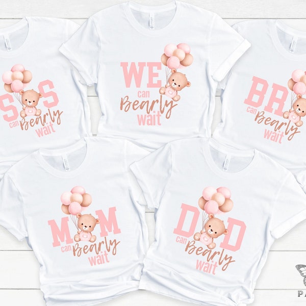 We can bearly wait baby shower matching shirts, Teddy Bear baby shower T-shirt, Family Baby Shower Shirts, Bear with Balloons Baby Shower