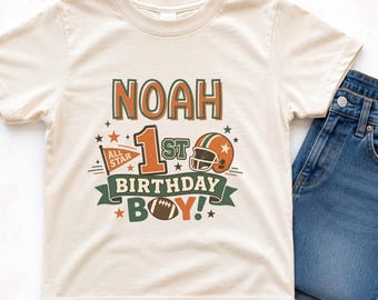 Custom first birthday boy football shirt