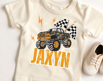 Kids Monster Truck Shirt, Custom Toddler Car Shirt with Name, Baby offroad kids shirt, Race Car shirts for children, Camo Tractor Shirt Boys