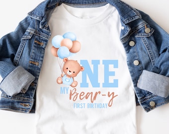 Beary First Birthday Bear Birthday Shirt for baby boy 1st birthday party, First Birthday shirt boys cake smash photoshoot, Teddy bear Bday