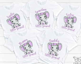 Purple Elephant Baby Shower Shirts, Elephant with Balloons Shirts, Matching Grandma Shirt Baby Shower, Little Peanut tees, Custom Shirt