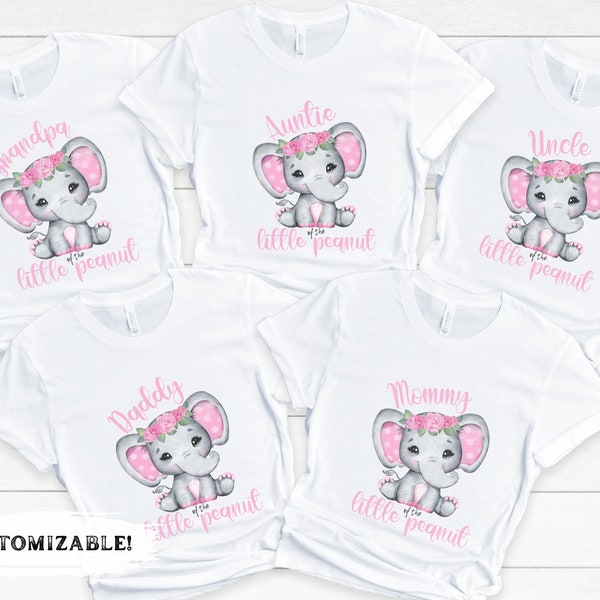 Pink Elephant Baby Shower Shirts, Baby Girl Elephant Little Peanut Shirts, Matching Baby Shower Family Tees, Custom Shirt Baby Shower