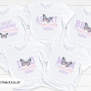 Lilac Butterfly Babies Shower shirts, Matching Twin baby shower T shirts, Butterfly Gender Reveal Shirts, Butterfly Family Shirts
