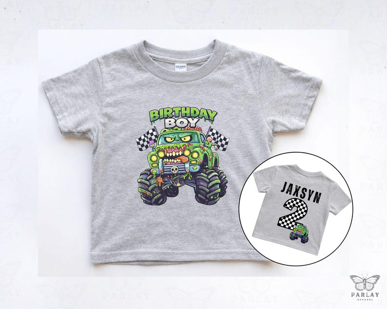 Kids Zombie Monster Truck Birthday Boy Shirt personalized with name and age bild 1