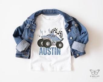 Kids Shark Monster Truck Shirt, Custom Toddler Car Shirt with Name, Baby offroad kids shirt, Race Car shirts for children, Mega Shark Shirt