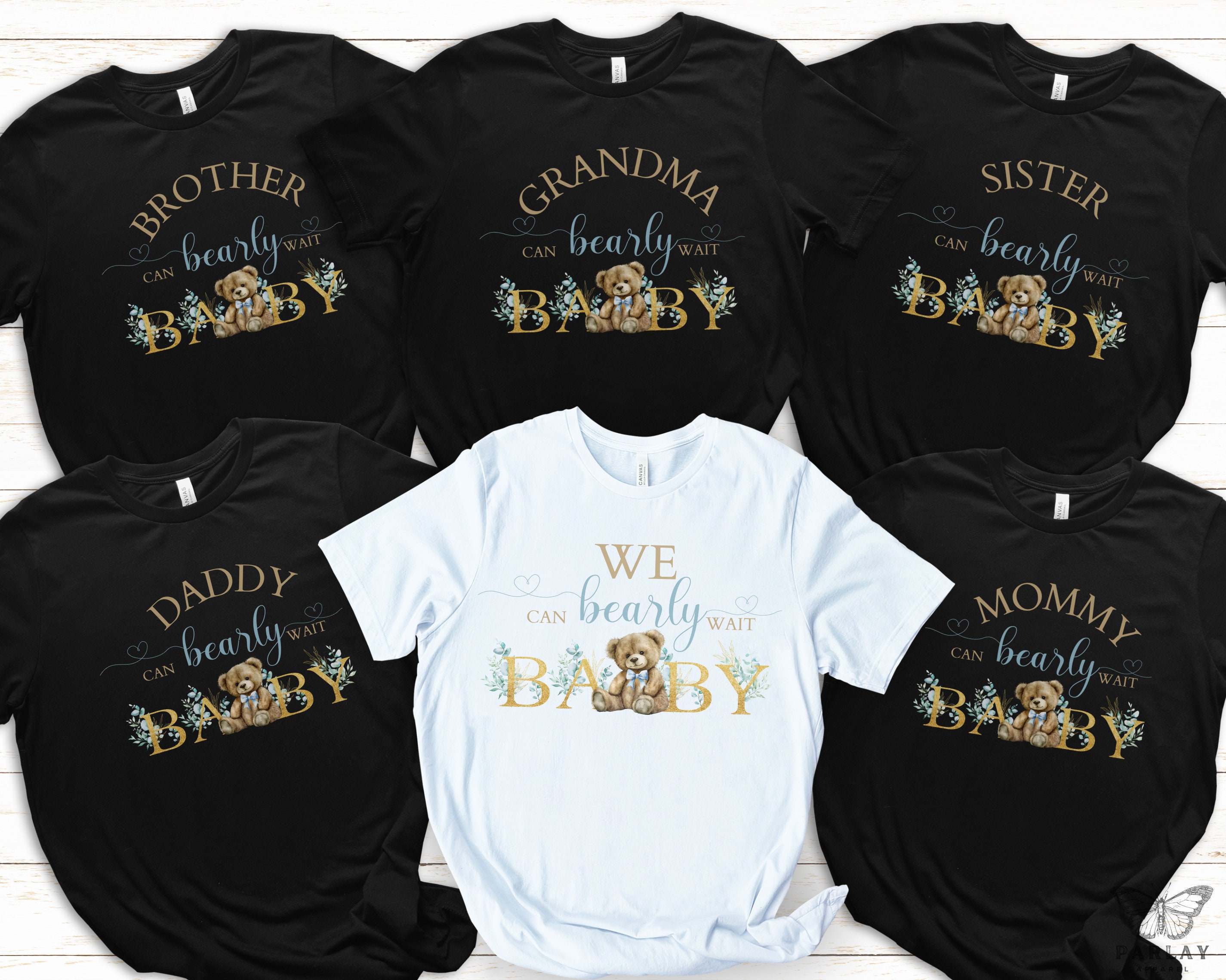 We Can Bearly Wait Shirts, Boy Baby Shower Shirts, Matching Baby Shower