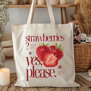 Strawberry Tote Bag Strawberry Lover Gift Spring Tote Shopper Summer Bag Eco Friendly Bag Reusable Grocery Tote Cute Tote Farmers Market Bag