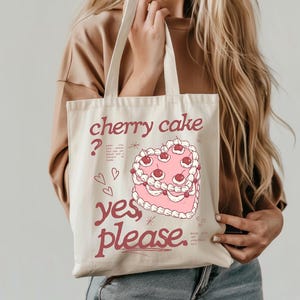 Red Cherry Tote Bag, Cute Small Cherry Market Bag, Cherry Shoulder Tote Bag, Eco Friendly Grocery Bag, Aesthetic Bag, Handmade Tote Bag Gift