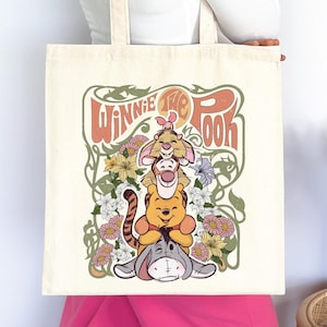 Retro Winnie The Pooh Tote Bag, Pooh and Friends Tote Bag, Tote Bag gift, Cute Tote Bag, Casual Disney Tote Bag, Pooh Lover Gift Bag