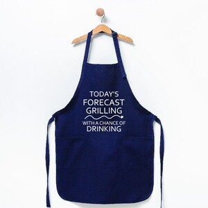 Todays&#39; Forecast Grilling With a Chance of Drinking Apron, Funny Apron, Barbecue Apron, BBQ Grill Apron Gift, Apron For Dads, Apron Gifts