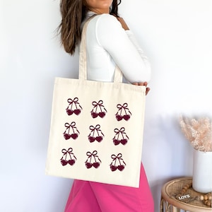 Red Cherry Tote Bag, Cute Small Cherry Market Bag, Cherry Shoulder Tote Bag, Eco Friendly Grocery Bag, Aesthetic Bag, Handmade Tote Bag Gift