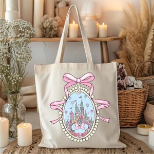 Disney Castle Tote Bag Gift, Disney Happiest Place on Earth Tote Bag, Custom Tote Bag, Disney Tote Bag, Flower Castle Tote Bag Gift For Her