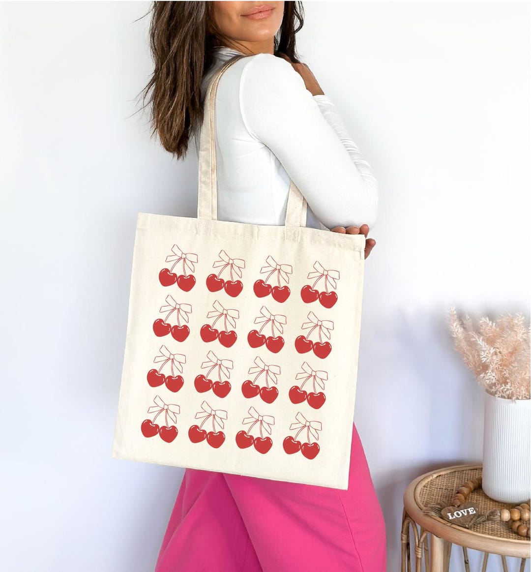 Red Cherry Tote Bag, Cute Small Cherry Market Bag, Cherry Shoulder Tote ...