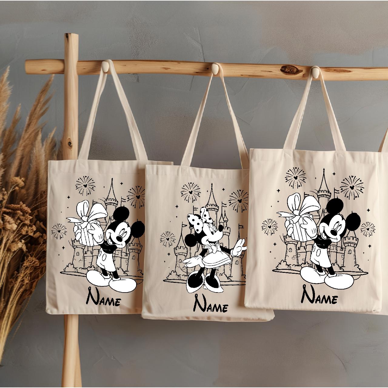 Custom Name Mickey and Minnie Tote Bag, Mickey Mouse Tote Bag, Custom Name Tote Bag, Couple Tote, Disneyworld Tote Bag, Disney Vacation Tote