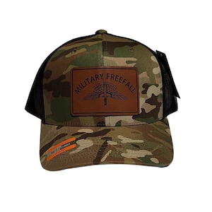 Military Free Fall Leather Patch Trucker Hat