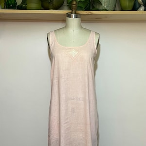 Antique / Vintage pink 1920s cotton flapper style slip dress w/ crochet details