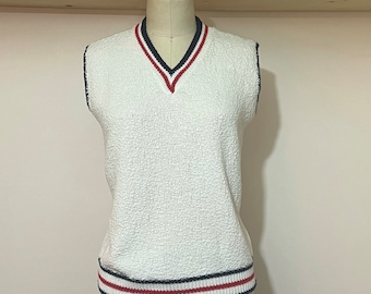 Vintage 1950s red, white & blue textured cotton sweater vest