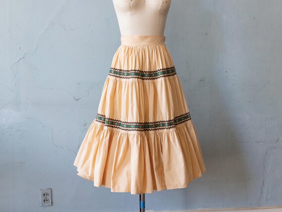 Vintage 50s Beige Tiered Western Cotton Circle Skirt W Rick Rack Details Etsy