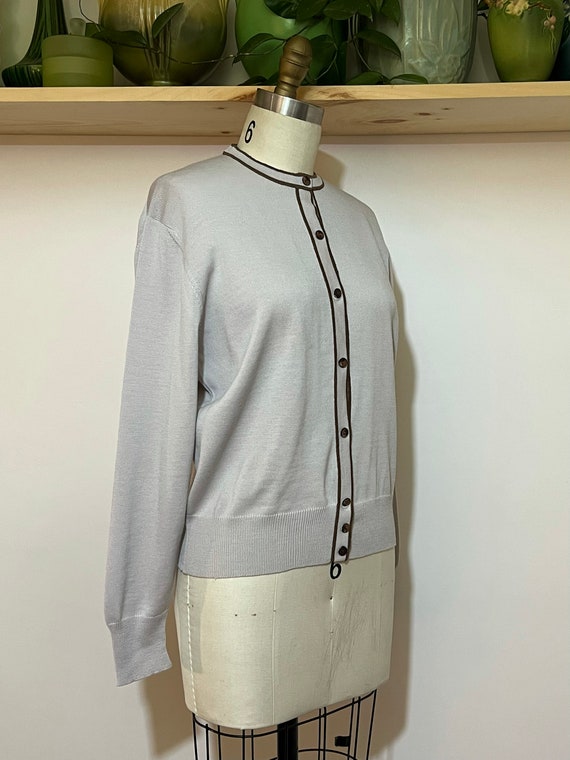 vintage 1950s grey & brown wool knit cardigan swe… - image 2