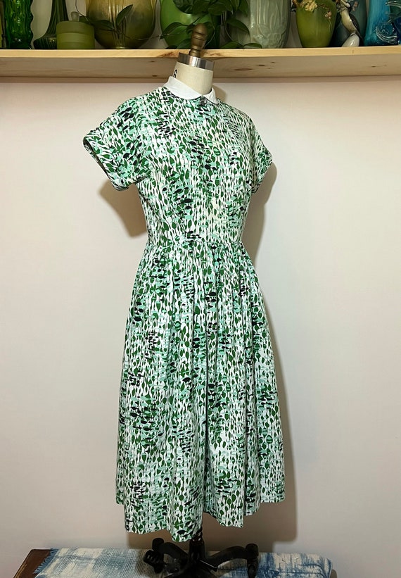 Vintage 50s Betty Barclay Frocks barkcloth green … - image 3