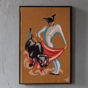 Vintage 1970 Original Painting - Matador and Bull - Spanish painting - Donald L Urban