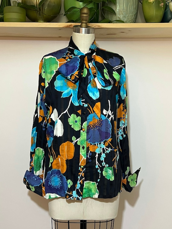 Vintage 70s adelaar floral printed cotton blouse … - image 1