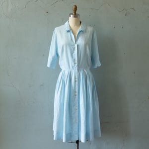 vintage 50s blue & white gingham plaid cotton dress w/ button details