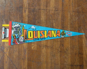 Vintage Louisiana State Souvenir Wimpelflagge - ikonische Louisiana Figuren / Motive