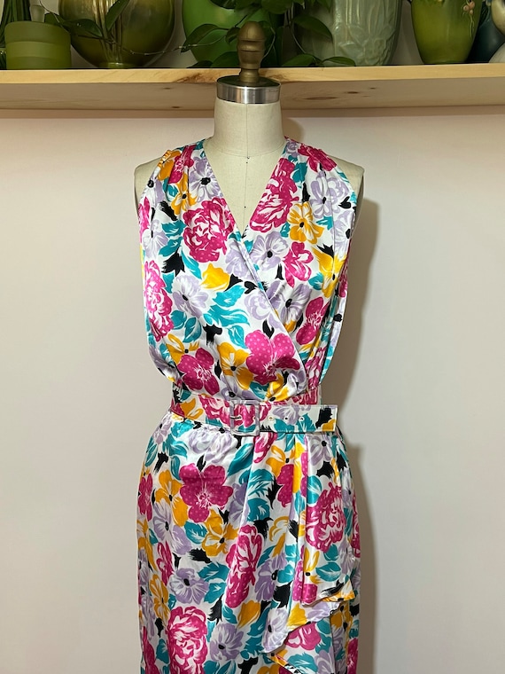 Vintage 70s Halston floral printed dress with mat… - image 6