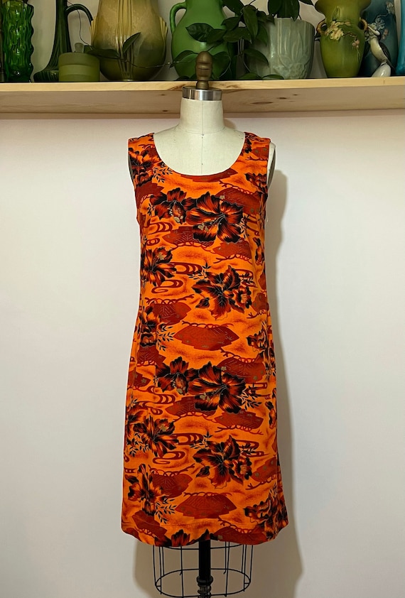 Vintage 1960s orange Floral printed cotton Hawaiia