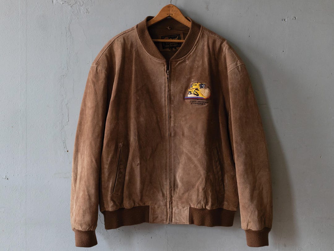 Brown Leather Trucker Bomber Jacket Vintage Suede Jacket main image 1